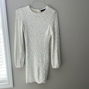White Sparkle Long Sleeve Mini Dress